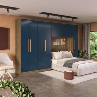 Imagem de Quarto Modular Kappesberg Adapt Nogueira/Azul Profundo 5 Peças 349cm