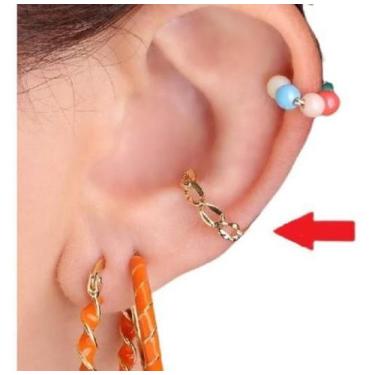 Imagem de Piercing Argola Orelha Falso Fake Dourado Corrente Barato - De Castro 