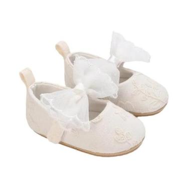 Imagem de Sapatos De Bebê Brancos De Renda Respiráveis Antiderrapantes Com Sola 