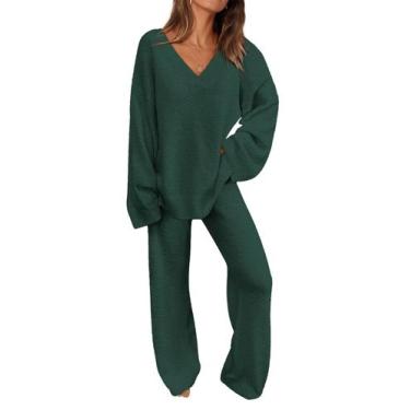 Imagem de Conjunto de Ropa Cómoda PRETTYGARDEN Verde Oscuro Cuello en V XXL