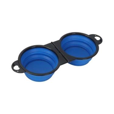 Imagem de Comedouro Portátil Dobrável Com Duas Tigelas 2 Em 1 Para Cães E Gatos,