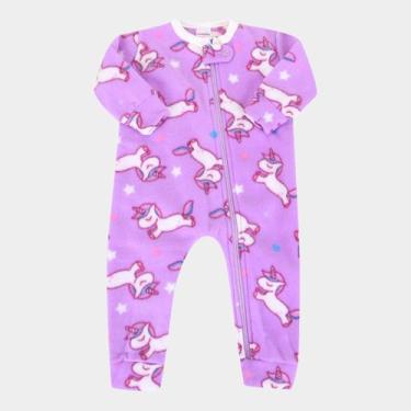 Imagem de Macacão Pijama Bebê Candy Kids Soft Fleece Unicórnio Feminino, Lilás, 