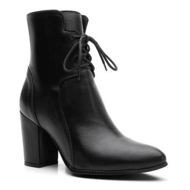 Imagem de Bota Feminina Cano Curto Salto Bloco Couro Grosso Médio - Valentina Ki