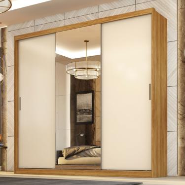 Imagem de Guarda Roupa Casal Flex com Espelho 3 Portas de Correr em MDF Dalila Demóbile - Cinamomo/Off White