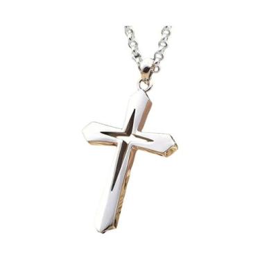 Imagem de Colar Masculino De Hip Hop Com Pingente De Cruz Vazada Em Aço Inoxidáv