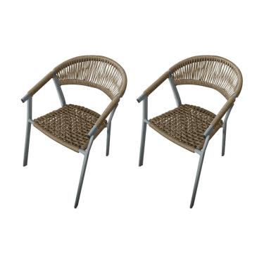 Imagem de Kit 2 Cadeiras Decorativa Joana Em Corda Náutica E Base Em Alumínio Cinza-rami