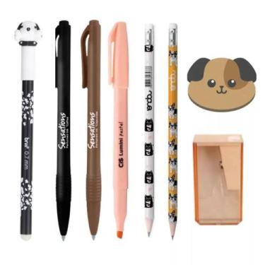 Imagem de Kit Papelaria Fofa Pets Bichinhos Kawaii Lapis Borracha Apontador Cane