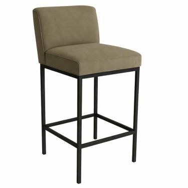 Imagem de Banqueta Viena Alta Estofada Veludo Cappuccino com Base Metal Preto Liberty Móveis