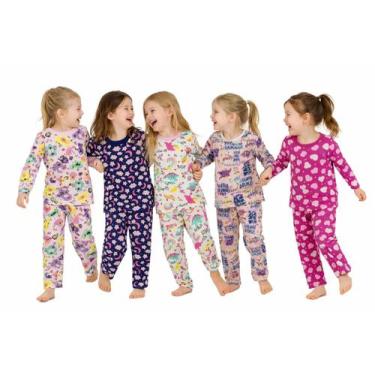 Imagem de Pijama Manga Longa Menina 100% Algodão Confortável Estampado - Mundo d