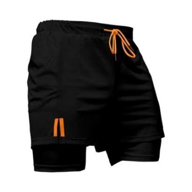 Imagem de Short Treino Térmico 2 em 1 com Bolso Porta-Toalha Calção Fitness Academia-Masculino