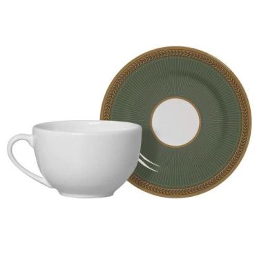 Imagem de Xícara De Chá Branca Com Pires Celebrate Verde Cerâmica Alleanza 200ml
