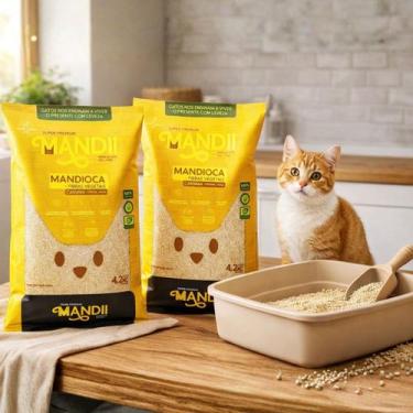 Imagem de Kit 2 Areia Gato Mandi 8,4Kg Premium Fibra Mandioca Rende 6L - ALL PAP