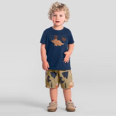 Imagem de Conjunto infantil menino com bordado de dinossauro Brandili, 3, Azul