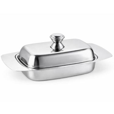 Imagem de Manteigueira Porta Manteiga Inox Tampa Aço Retangular Mesa Posta Café Manhã
