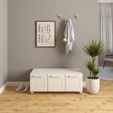 Imagem de Aparador Sapateira Multiuso com rodízios 3 Portas Bertolini, Branco