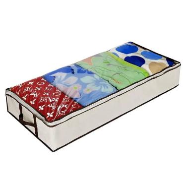 Imagem de Caixa Organizadora Kangur para Roupas de Cama em TNT com Zíper, Alças e Janela para guarda-roupa Bege Yeet