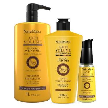 Imagem de Kit Shampoo 1L + Leave-in + Serum AntiVolume Banana NatuMaxx