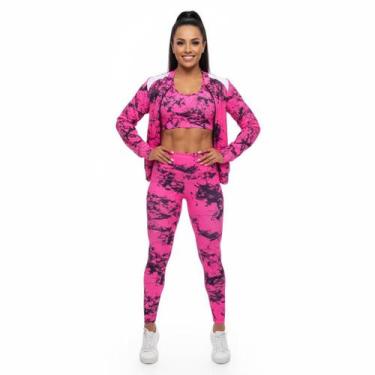 Imagem de Kit Marmorizado Legging Top jaqueta Conjunto Academia - Bella fitness,