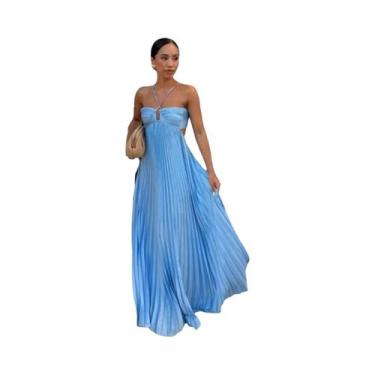 Imagem de Vestido Longo Plissado Elegante Feminino Sem Costas Para O Verão, Moda