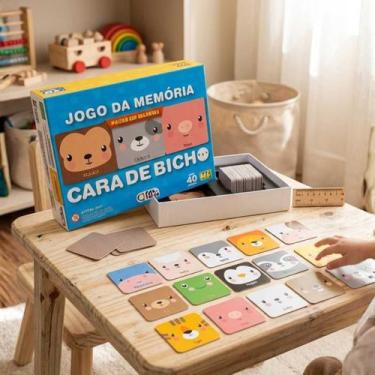 Imagem de Jogo Da Memória Cara De Bicho Mdf 40 Peças Infantil Educa - Pais e Fil
