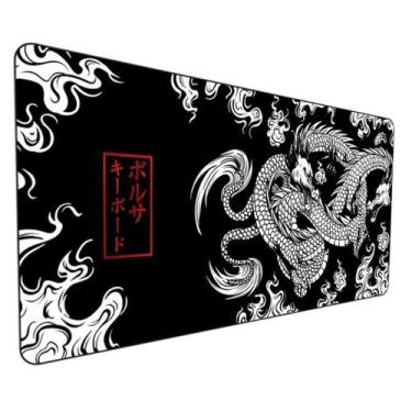 Imagem de Mouse Pad Grande 80x30 Preto Dragão Chinês Japonês Antiderrapante - Im