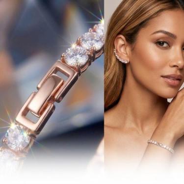 Imagem de Pulseira Riviera Feminina Zircônia Quadrada Banhada Rose Gold - MS CHO