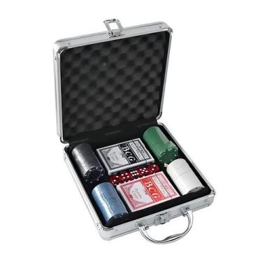 Imagem de Kit Poker Maleta Profissional 100 Fichas 5 Dados 2 Baralhos - Genérico