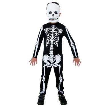 Imagem de Fantasia Esqueleto Infantil Halloween Longa com Máscara - Sulamericana