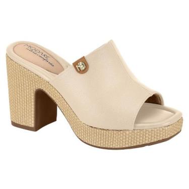 Imagem de Tamanco Mule Feminino Modare Salto Alto Bloco Meia Pata, Creme, 35