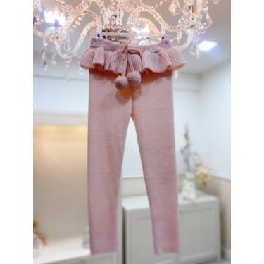 Imagem de Calça Infantil Menina Feminina Tricô Rosa com Detalhes em Babado Yoyo,