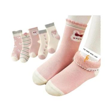 Imagem de Meias Quentes De Lã Grossa Com Estampa De Coelho Para Meninas, 5 Pares