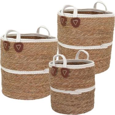 Imagem de Kit 3 cestas cachepô decorativo fibra natural marrom homeco - NH