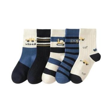 Imagem de Meias De Cano Médio Para Meninos, 5 Pares, Outono/inverno, Com Desenho