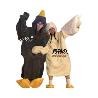 Imagem de Pijama De Casal De Desenho Animado Fofo Com Capuz De Coral Fleece, Rou