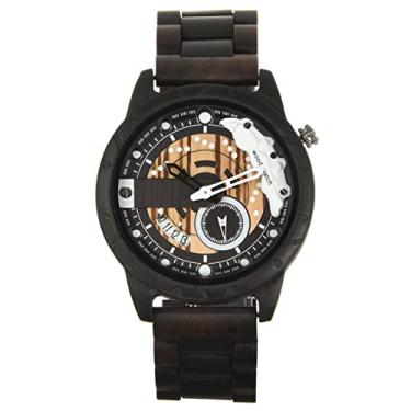 Imagem de Relógios de madeira para homens, relógios de pulso de quartzo, pulseira de madeira feita à mão, relógio luminoso de exibição de data de rolagem para presentes de pais masculinos, preto 1