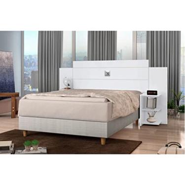 Imagem de Cabeceira de Casal Branca p/Cama Box 1,38 com 2 Mesa Lateral Aparador Multiuso Luxo ACP