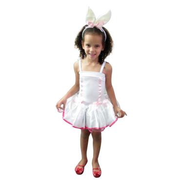 Imagem de Fantasia Vestido Coelha Páscoa Infantil Menina Coelhinha Branca Carnaval Zumbi Terror