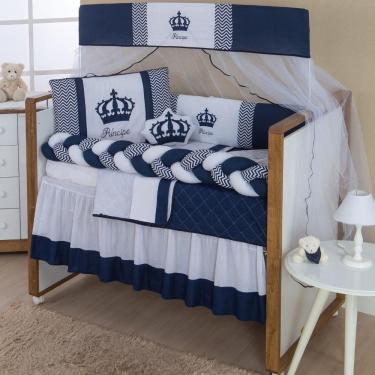 Imagem de Kit Trança Berço Imperial 10 Peças Azul Marinho Coroa