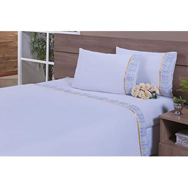 Imagem de Jogo Lençol 4 Peças Cama Viúva Percal 200 Fios com Leze Multicor fita mostarda