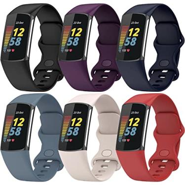 Imagem de TopPerfekt Pulseiras compatíveis com Fitbit Charge 6, pulseira esportiva de silicone macio ajustável para Charge 6/5, monitor de atividades, mulheres e homens (pacote com 6, pequeno)