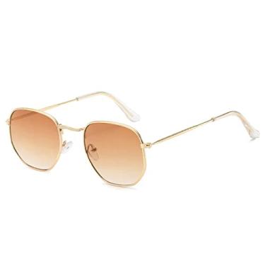 Imagem de Óculos de Sol Quadrado Feminino Vintage Armação Pequena Metal Óculos de Sol Feminino Designer de Moda Clássico Polígono Retro Gafas De Sol, Marrom Duplo, Outros