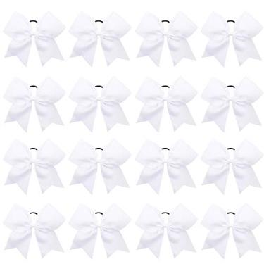 Imagem de 16 peças de 20,32 cm grandes laços de cabelo torcida suporte de rabo de cavalo faixa elástica feita à mão para meninas adolescentes esportes universitários (branco, 16 unidades (pacote com 1))