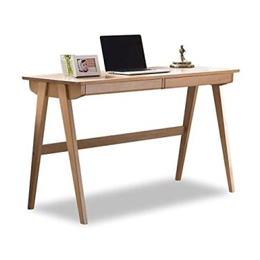 Imagem de TOMYEUS Mesa de estudo de computador moderno estilo simples mesa de madeira mesa de estudo mesa de escrita gaveta dupla monitor de escritório em casa suporte estação de trabalho, 2 cores escritório em casa escrivaninha