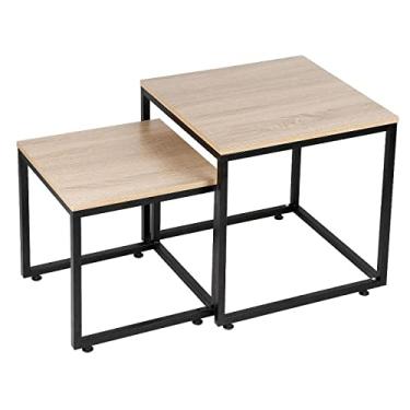 Imagem de Mesa lateral 2 peças/conjunto arte de ferro nórdico mesa de centro pequeno apartamento sofá mesa de canto sala de estar mesa de centro quadrada simples mesa lateral criativa mesa de chá mesa de centro (cor: 1 conjunto)