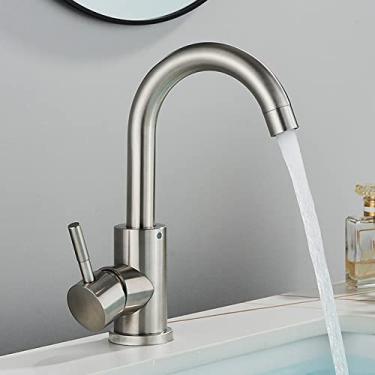 Imagem de Torneira da bacia de aço inoxidável 304 torneira do banheiro lavatório misturador de água quente água fria deck Mountrt bacia guindaste torneira da pia do banheiro, níquel, China