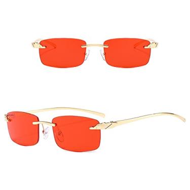 Imagem de Óculos de Sol Retangular Moda Feminino Sem Aro Lente Pequena Óculos de Sol Clássico Liga Metal Óculos de Sol Masculino UV400,2,A