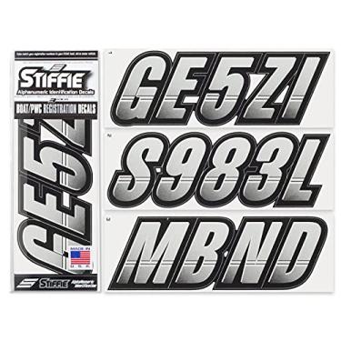 Imagem de Adesivos de números de identificação de registro alfa-numérico da Stiffie Techtron prateado/preto de 7,6 cm para barcos e embarcações pessoais