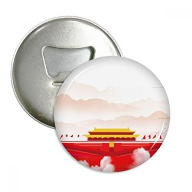 Imagem de Bandeira vermelha Tiananmen Mountain Fog abridor de garrafas ímã de geladeira emblema multifuncional