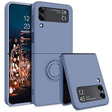 Imagem de Para Samsung Z Flip 4 Case Suporte de Anel Magnético Silicone Líquido Capas de Telefone para Samsung Galaxy Z Flip 3 ZFlip 4 ZFlip3 Capa Macia, Cinza Azul, para Samsug Z Flip 3