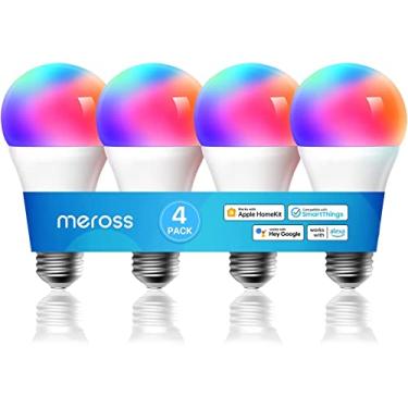 Imagem de meross Lâmpadas LED WiFi Smart RGBWW, compatível com Apple HomeKit, equivalente a 60 W, 900 lúmens, multicoloridas, pacote com 4